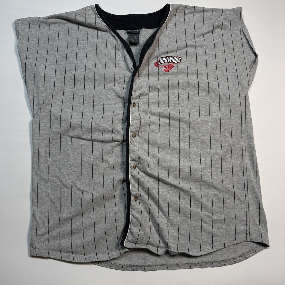 Detroit Red Wings Shirt Mens Large Gray NHL Hockey Pro Edge Button Up Top 90s